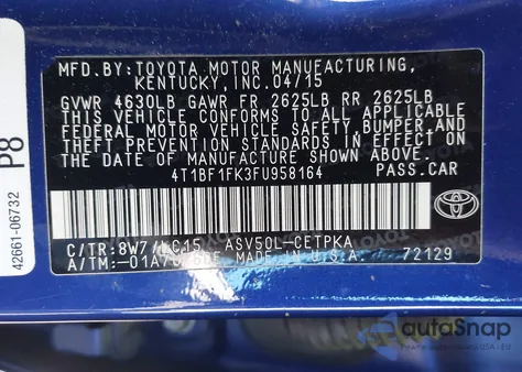 2015 Toyota Camry Xse from USA, damaged, VIN 4T1BF1FK3FU958164